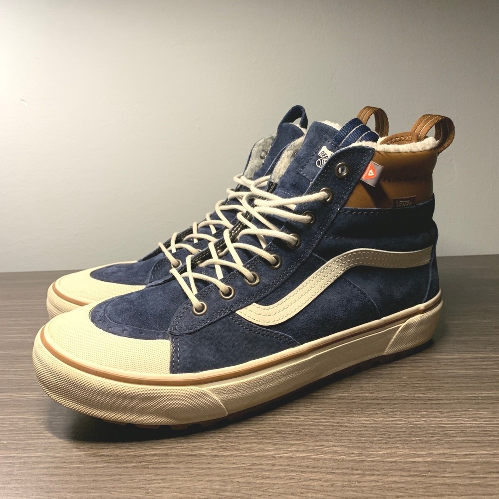 Vans Sk8-Hi MTE-2 Navy Blue Suede Brown Leather Primaloft High Top Sneakers 10